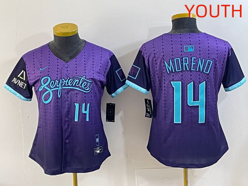 Youth 2025 Arizona Diamondback #14 Moreno Purple Joint Name Nike MLB Jersey style 7->youth mlb jersey->Youth Jersey